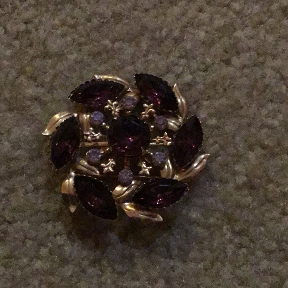 Deep purple brooch and clip earrings